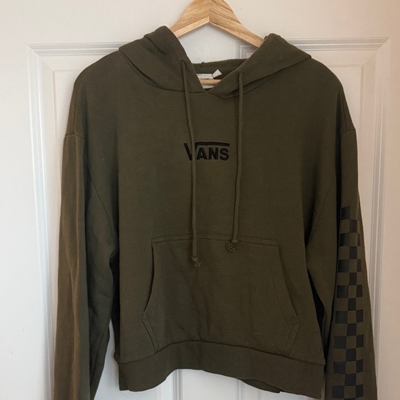 Vans Tops - Vans Olive Green Hoodie with Black Checkered Sleeve